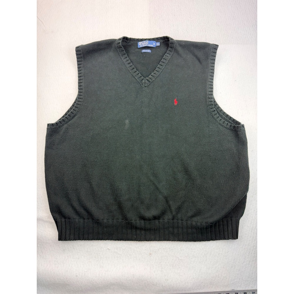 Polo Ralph Lauren Men's XXL Black Cotton V-Neck Sweater Vest Red Pony